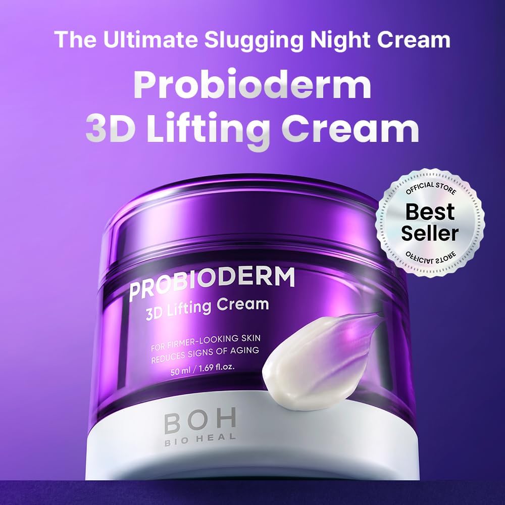 [Cardi B's Pick] BIO HEAL BOH Probioderm 3D Lifting Cream 1.69 fl oz - Advanced Korean Facial Night Cream with 17-Peptide Complex & Probioderm for Face & Neck, Butter-Rich Texture for Perfect Slugging