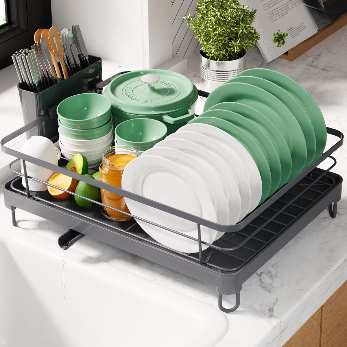 Kitsure Dish Drying Rack for Kitchen Counter, 12''W x 15.5''L, Black