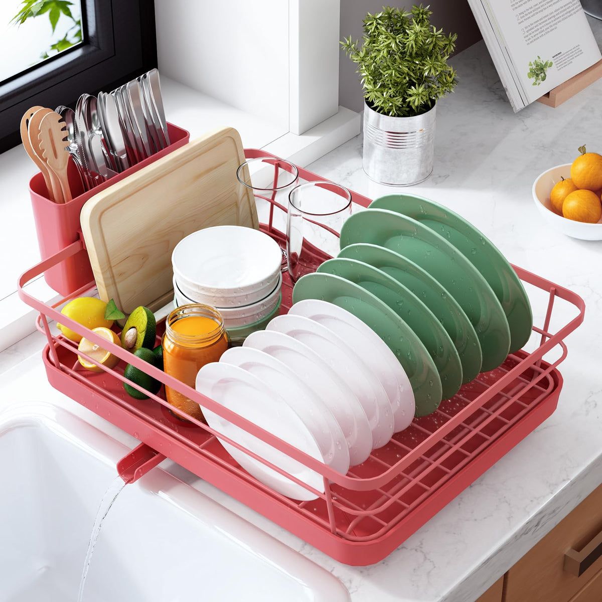 Kitsure Dish Drying Rack for Kitchen Counter, 12''W x 15.5''L, Black