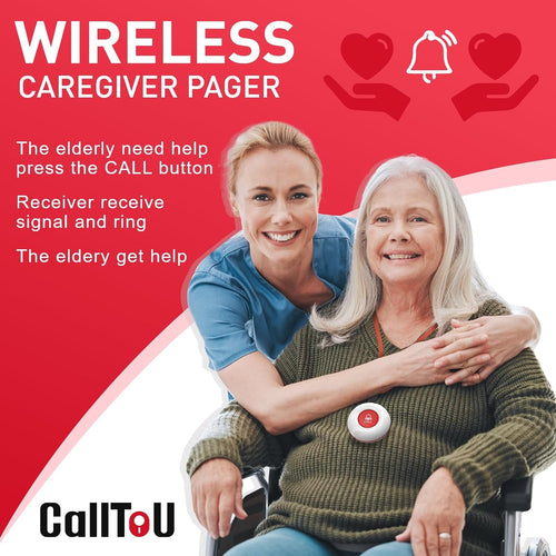 CallToU Caregiver Pager with 2 Wireless Call Button for Elderly at Home