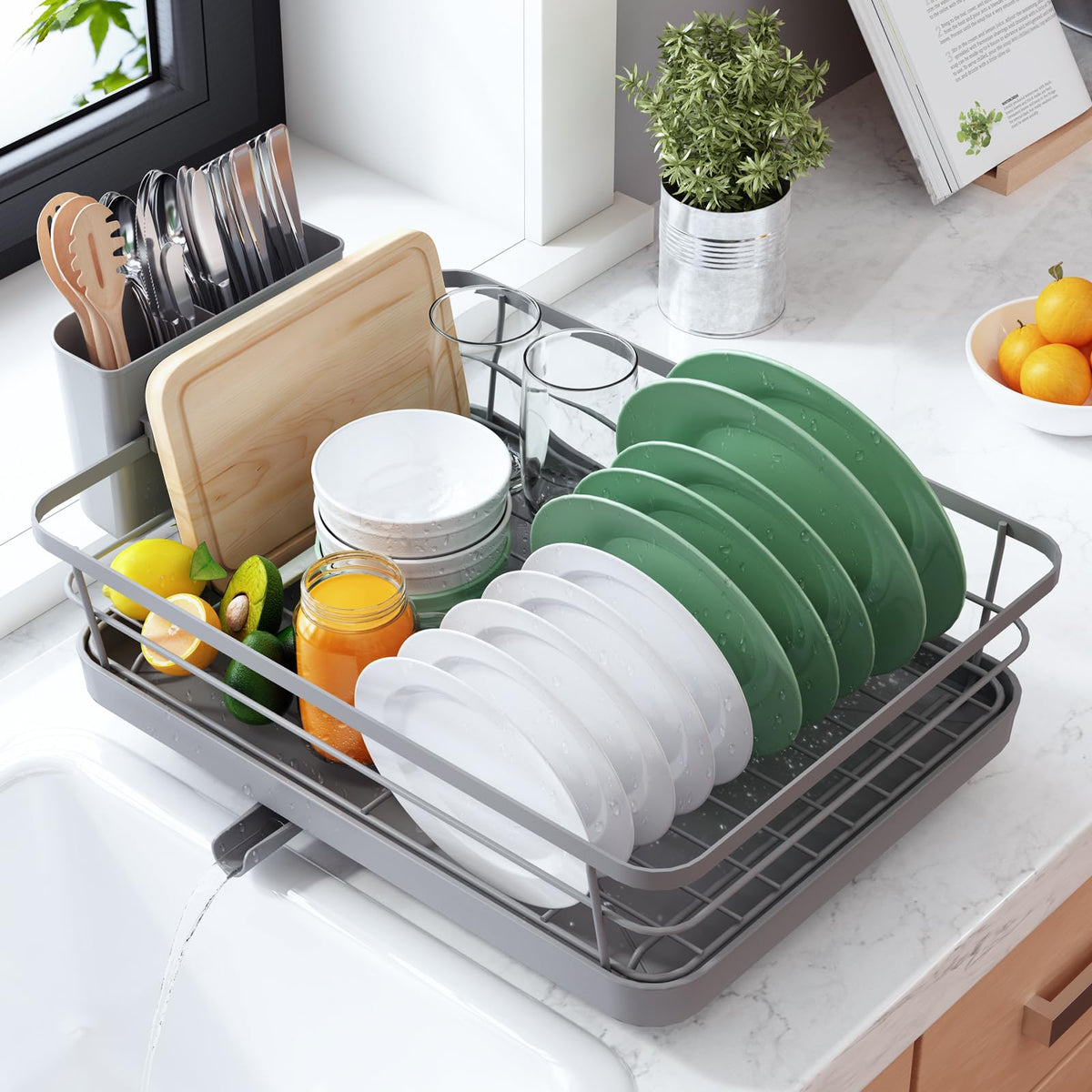 Kitsure Dish Drying Rack for Kitchen Counter, 12''W x 15.5''L, Black