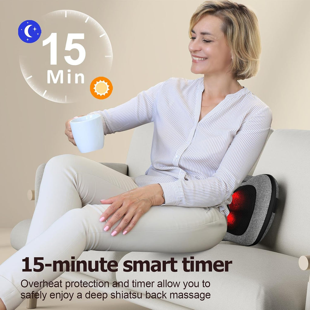 VIKTOR JURGEN Shiatsu Back Massager with Heat for Pain Relief, Gray