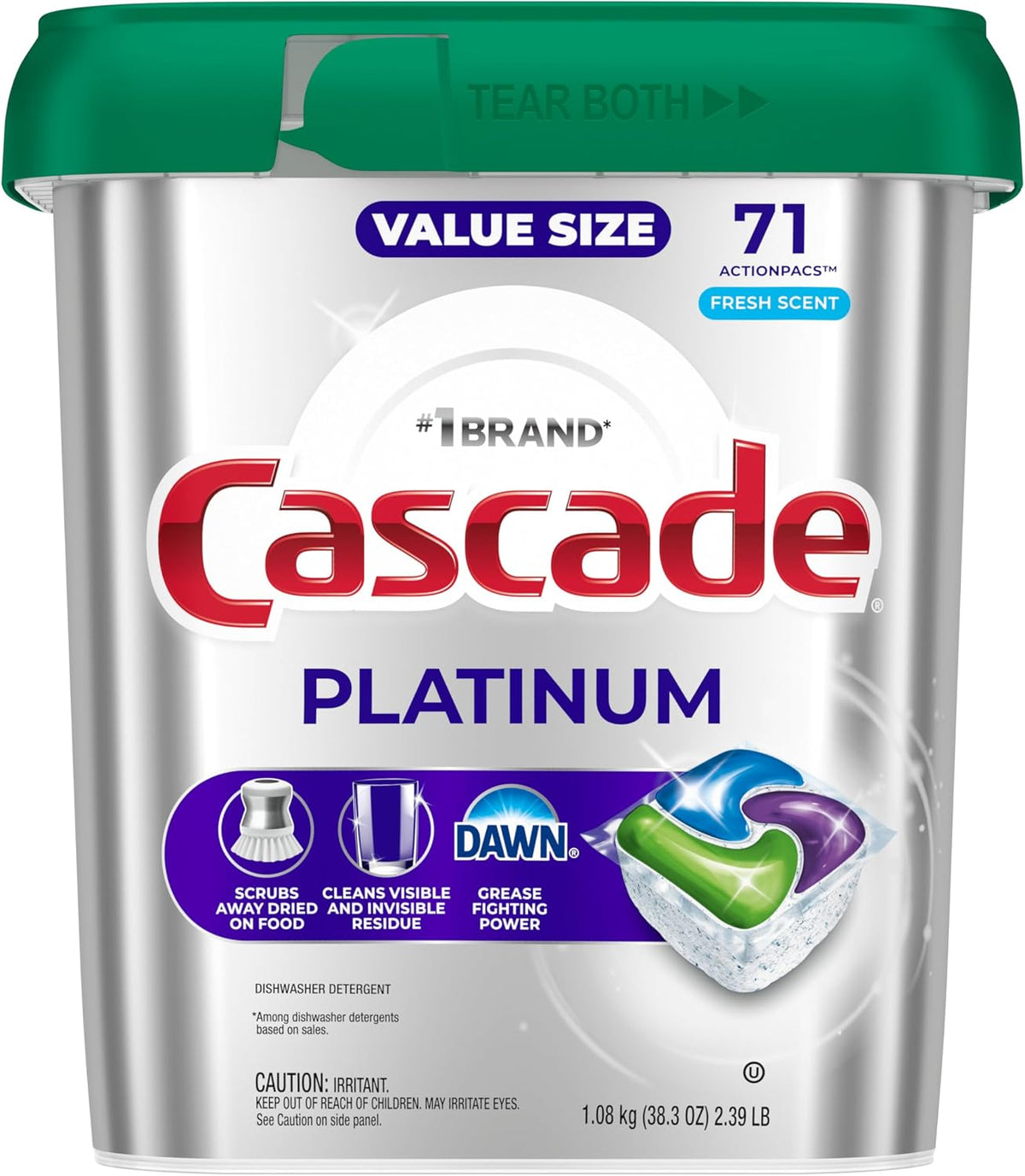 Cascade Platinum Dishwasher Pods, Dishwasher Detergent, Dish Detergent Soap, Fresh, 71 count (Pack of 2)