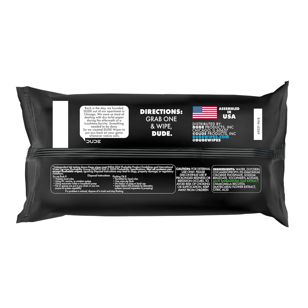 DUDE Wipes Unscented Adult Flushable Wet Wipes, Sensitive Skin, 288 Count