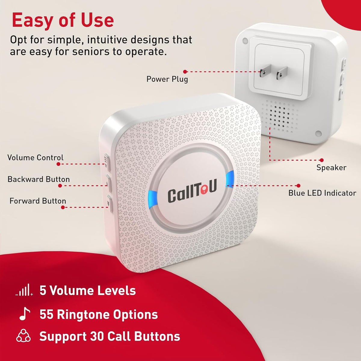 CallToU Caregiver Pager with 2 Wireless Call Button for Elderly at Home
