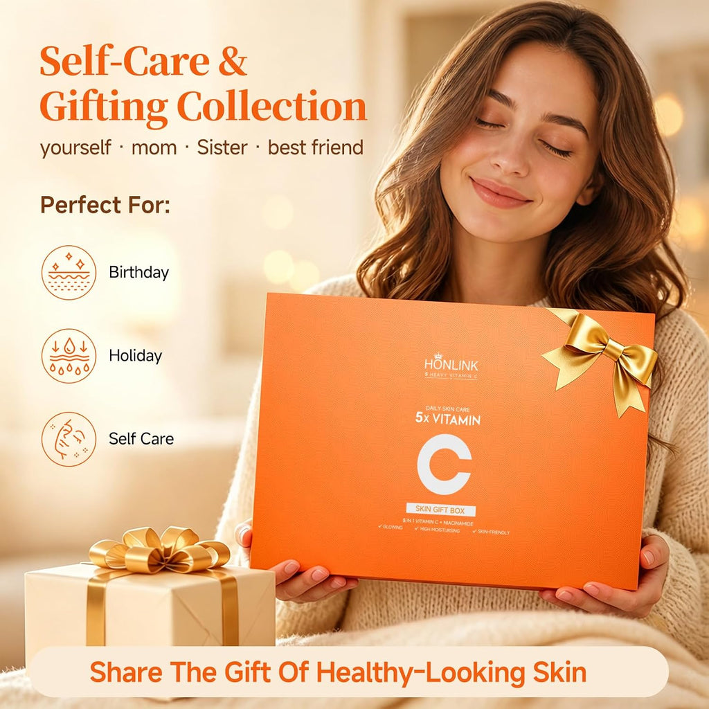 Vitamin C Niacinamide Skincare Set, Daily Facial Care Routine with 6-Piece