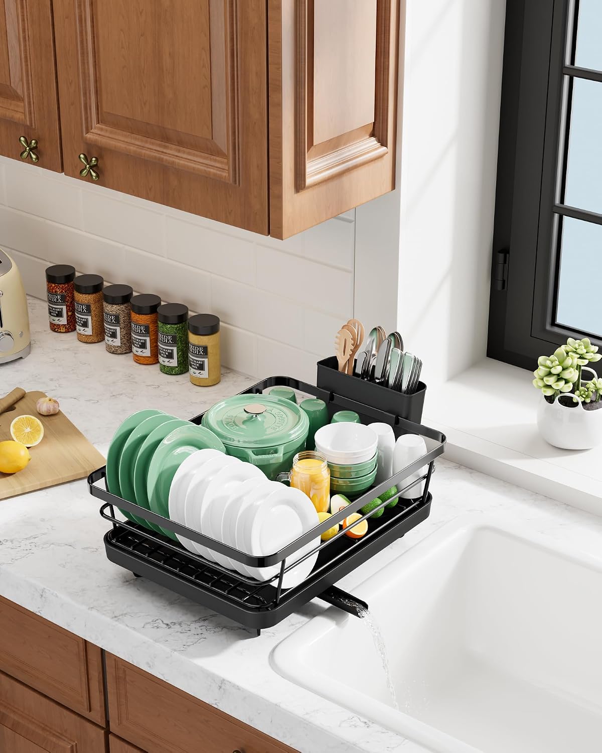 Kitsure Dish Drying Rack for Kitchen Counter, 12''W x 15.5''L, Black