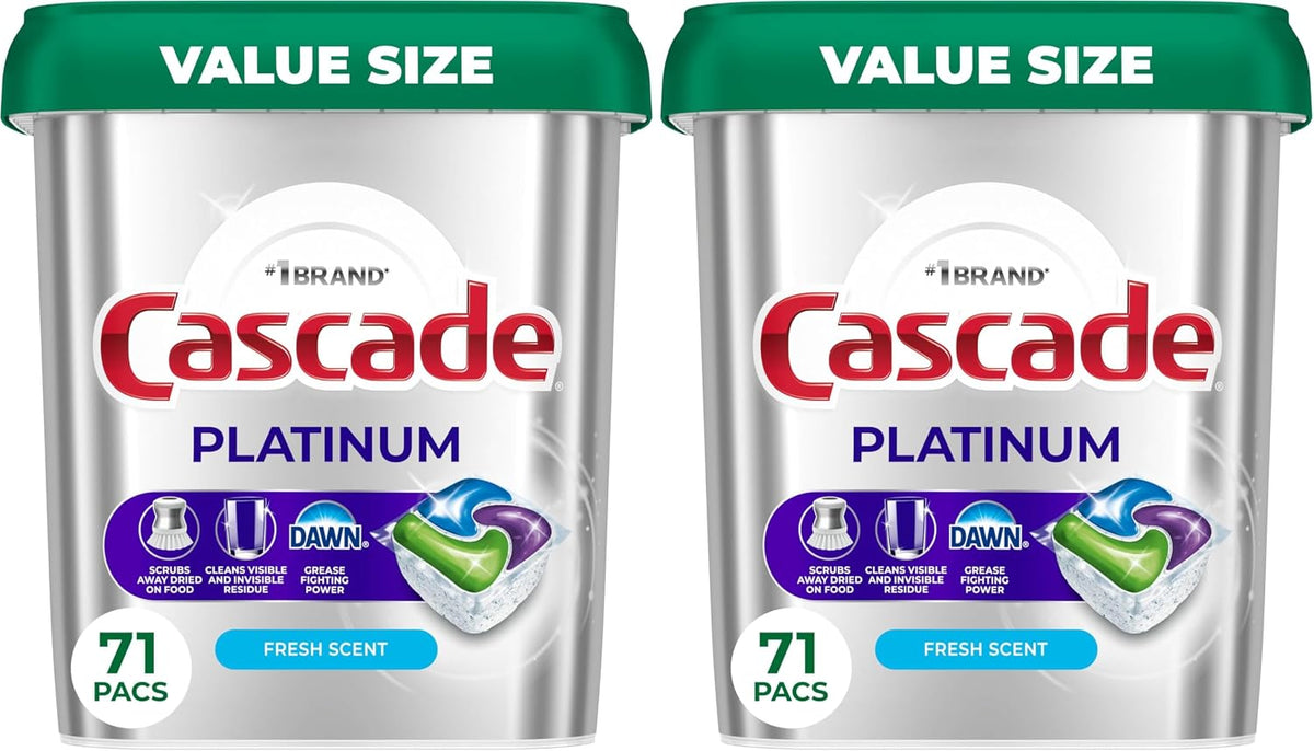Cascade Platinum Dishwasher Pods, Dishwasher Detergent, Dish Detergent Soap, Fresh, 71 count (Pack of 2)