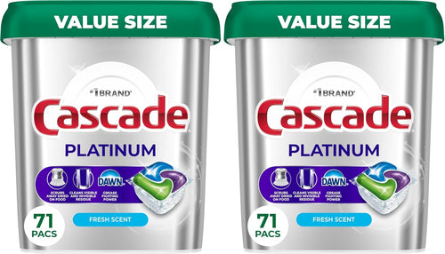 Cascade Platinum Dishwasher Pods, Dishwasher Detergent, Dish Detergent Soap, Fresh, 71 count (Pack of 2)