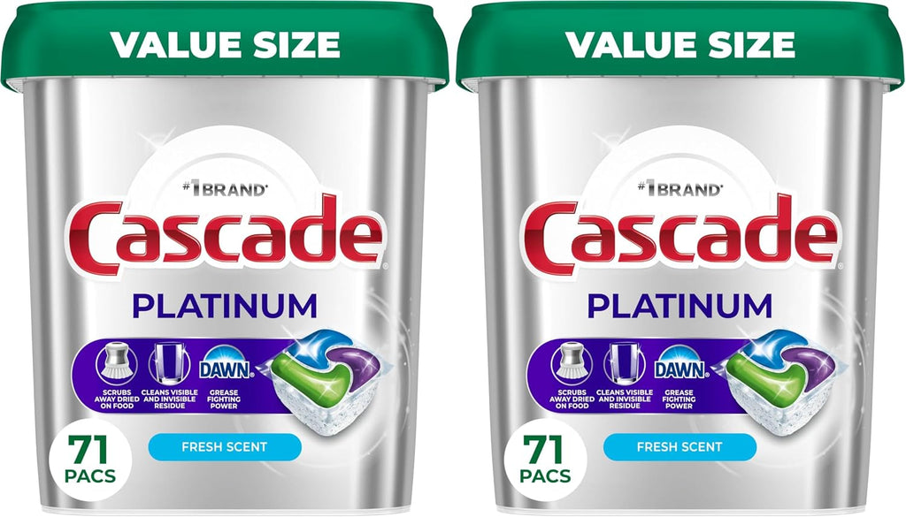 Cascade Platinum Dishwasher Pods, Dishwasher Detergent, Dish Detergent Soap, Fresh, 71 count (Pack of 2)