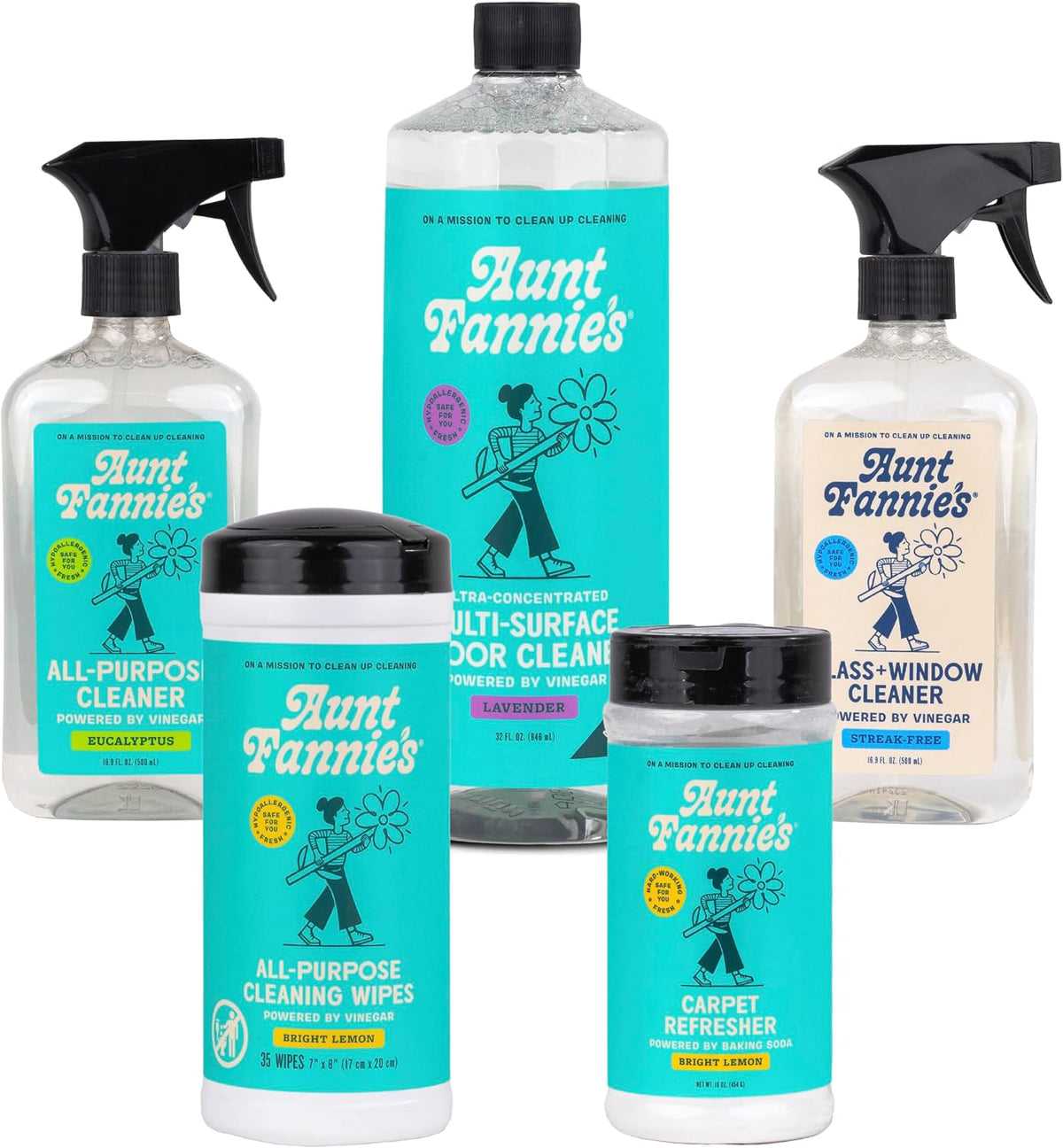 Aunt Fannie's Whole Home Cleaning Bundle, Multi-Surface, 5 Pieces