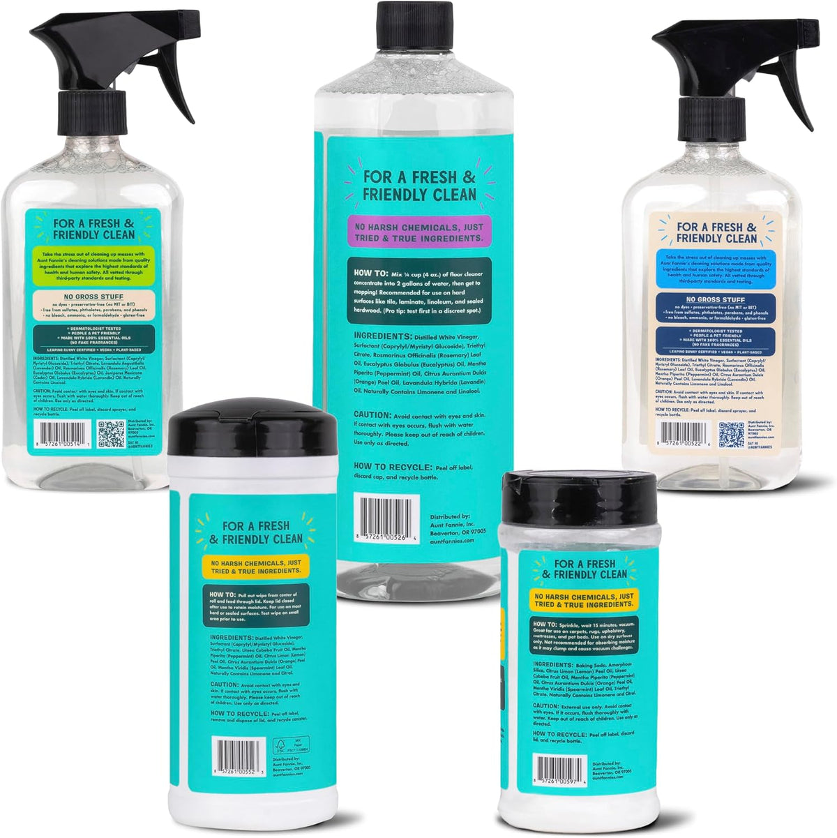 Aunt Fannie's Whole Home Cleaning Bundle, Multi-Surface, 5 Pieces