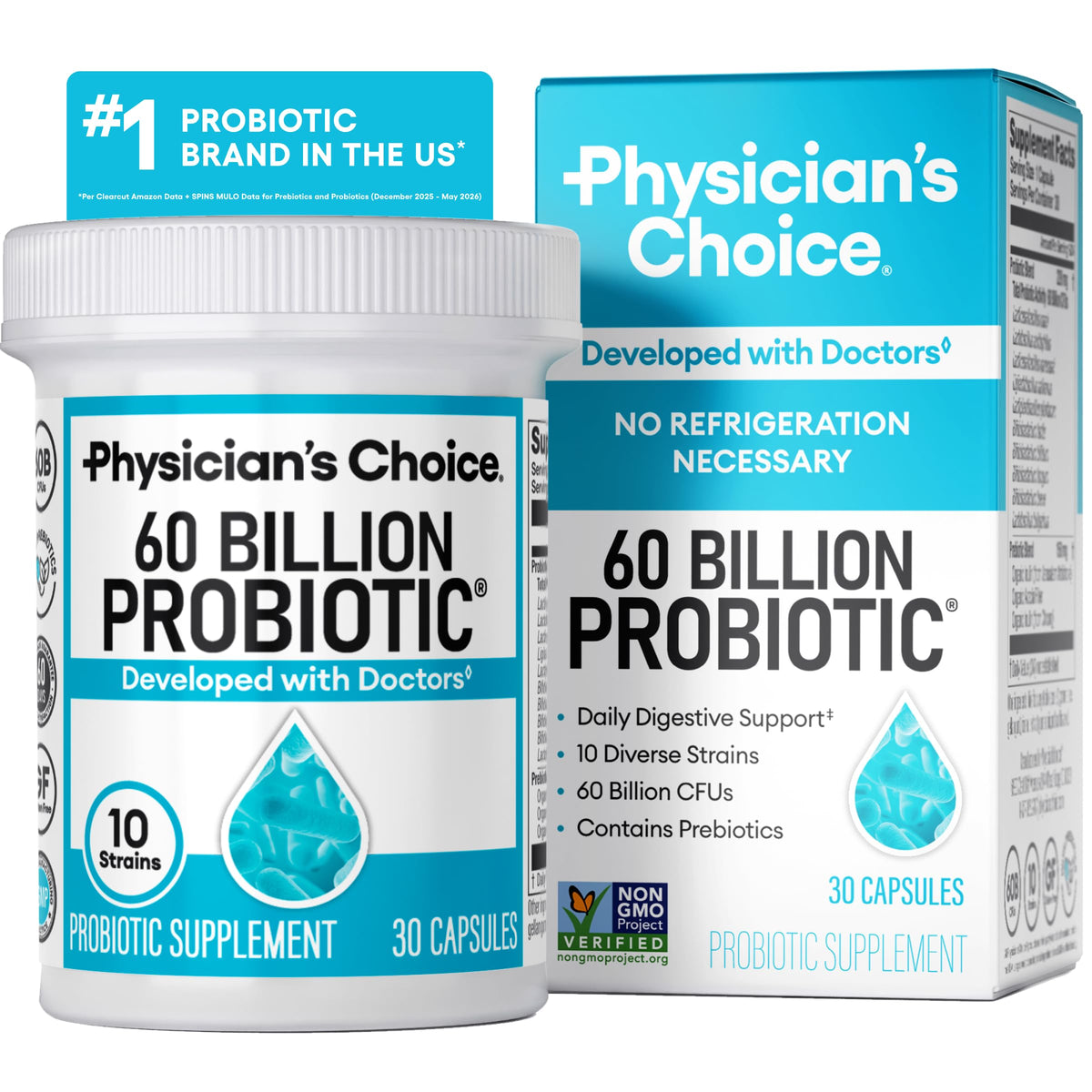 Physician's CHOICE Probiotics 60 Billion CFU - 10 Strains + Organic Prebiotics - Immune, Digestive & Gut Health - Supports Occasional Constipation, Diarrhea, Gas & Bloating - for Women & Men - 60ct