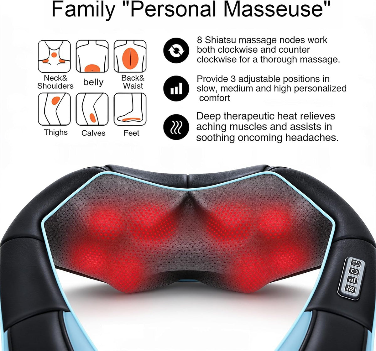 Mo Cuishle Women Men Gifts, Shiatsu Back Shoulder & Neck Massager with Heat