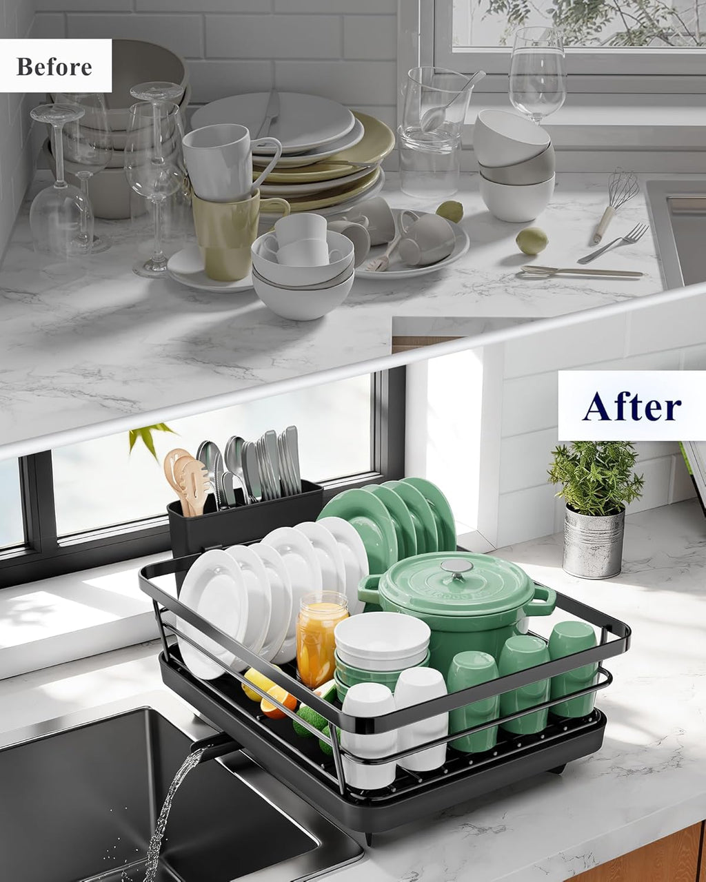 Kitsure Dish Drying Rack for Kitchen Counter, 12''W x 15.5''L, Black