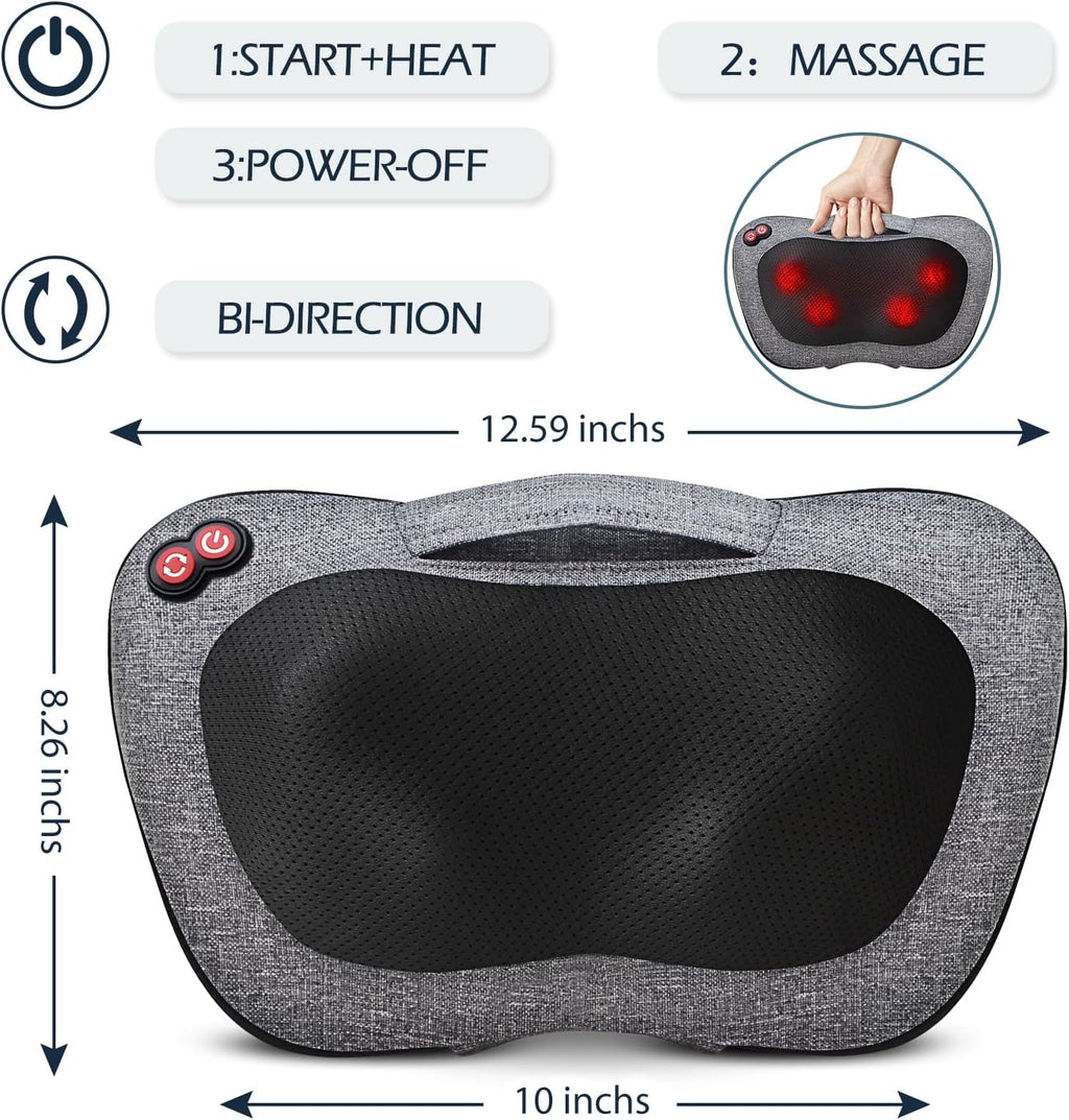 VIKTOR JURGEN Shiatsu Back Massager with Heat for Pain Relief, Gray