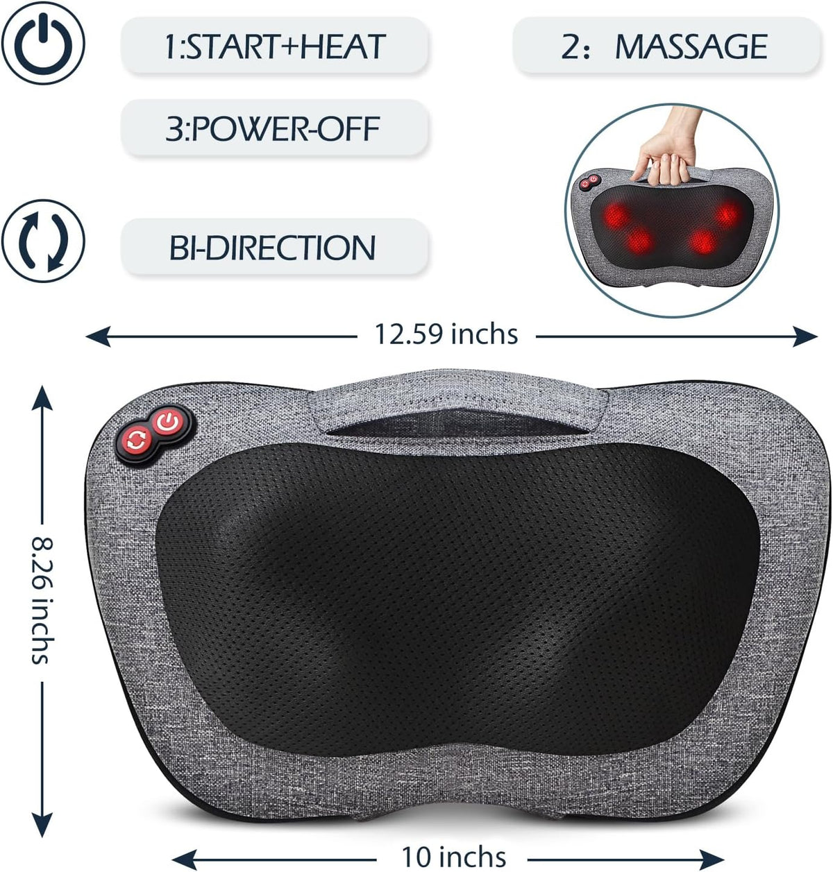 VIKTOR JURGEN Shiatsu Back Massager with Heat for Pain Relief, Gray