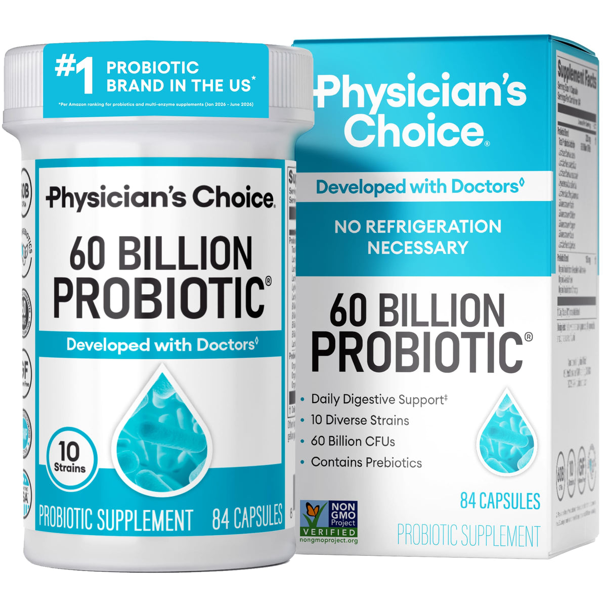 Physician's CHOICE Probiotics 60 Billion CFU - 10 Strains + Organic Prebiotics - Immune, Digestive & Gut Health - Supports Occasional Constipation, Diarrhea, Gas & Bloating - for Women & Men - 60ct