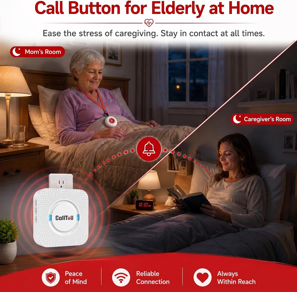 CallToU Caregiver Pager with 2 Wireless Call Button for Elderly at Home