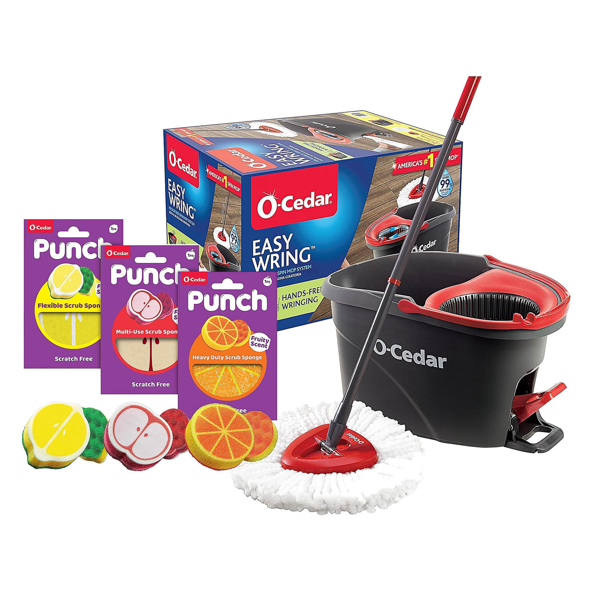 O-Cedar EasyWring Microfiber Spin Mop, Bucket Floor Cleaning System, Red, Gray, Standard