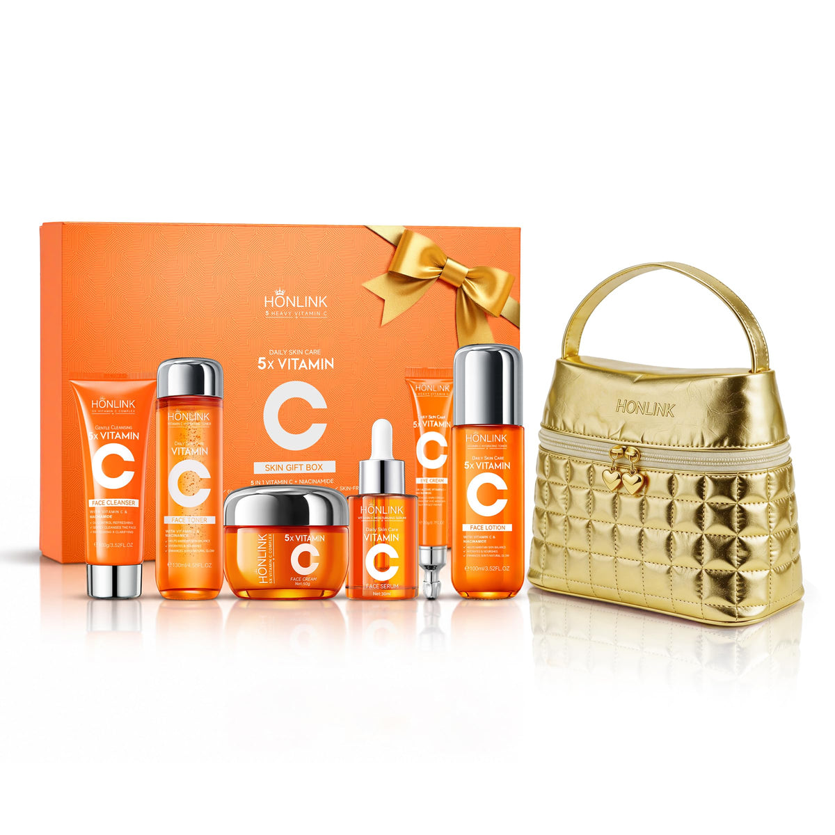 Vitamin C Niacinamide Skincare Set, Daily Facial Care Routine with 6-Piece